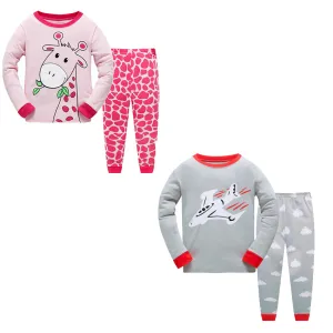 100% Cotton Kids Pajama Set 2 Pack- Red & Gray
