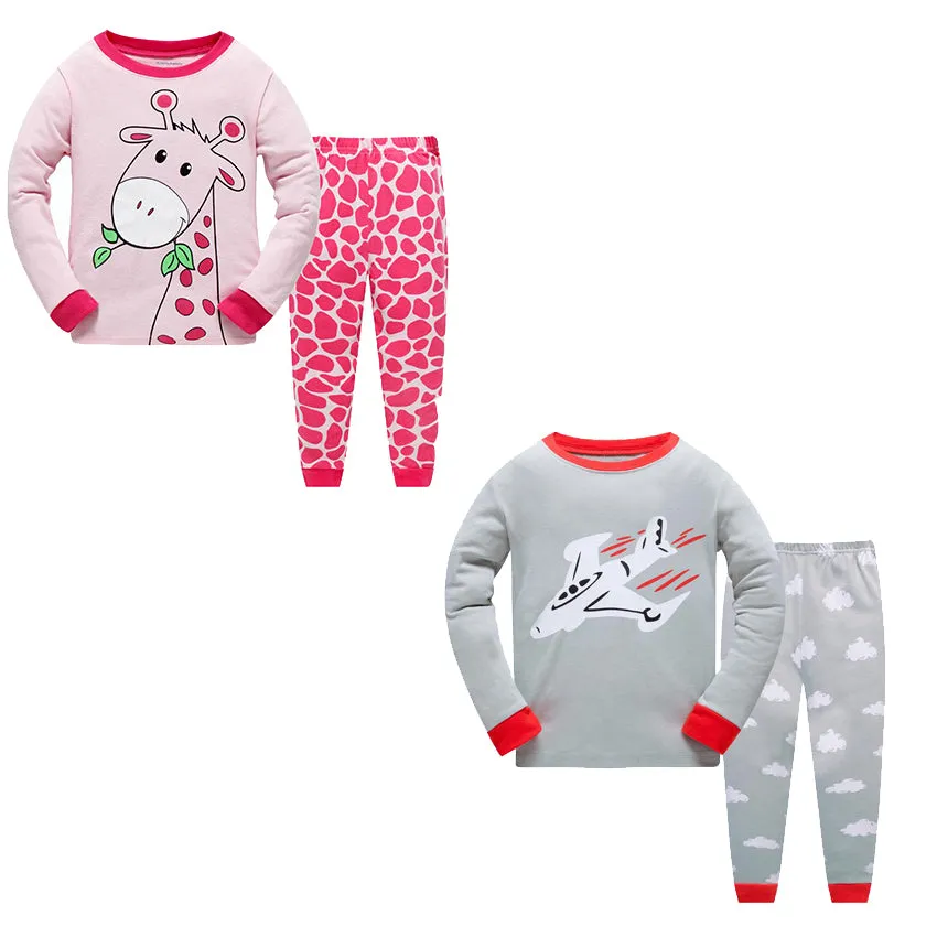 100% Cotton Kids Pajama Set 2 Pack- Red & Gray