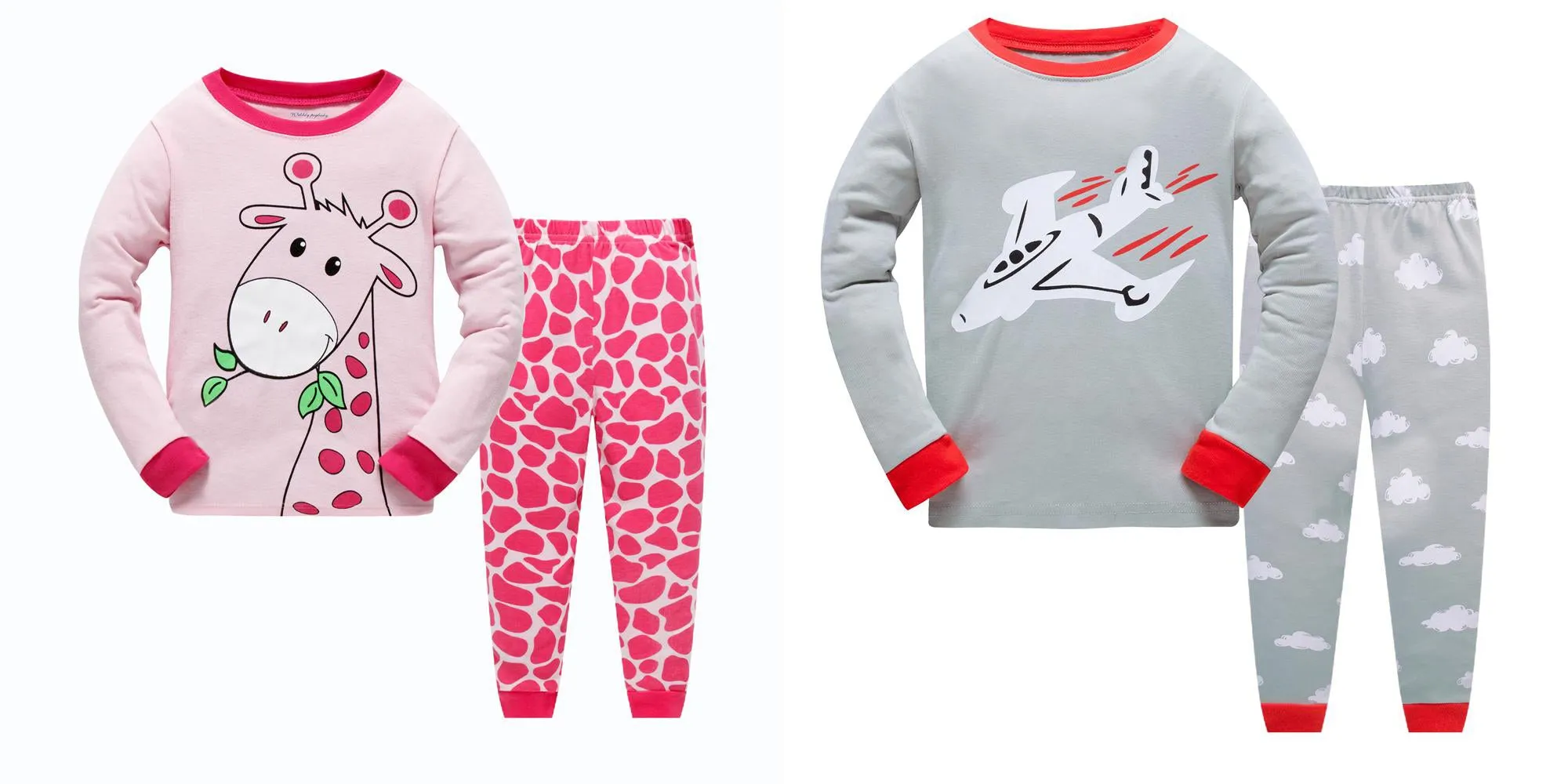100% Cotton Kids Pajama Set 2 Pack- Red & Gray