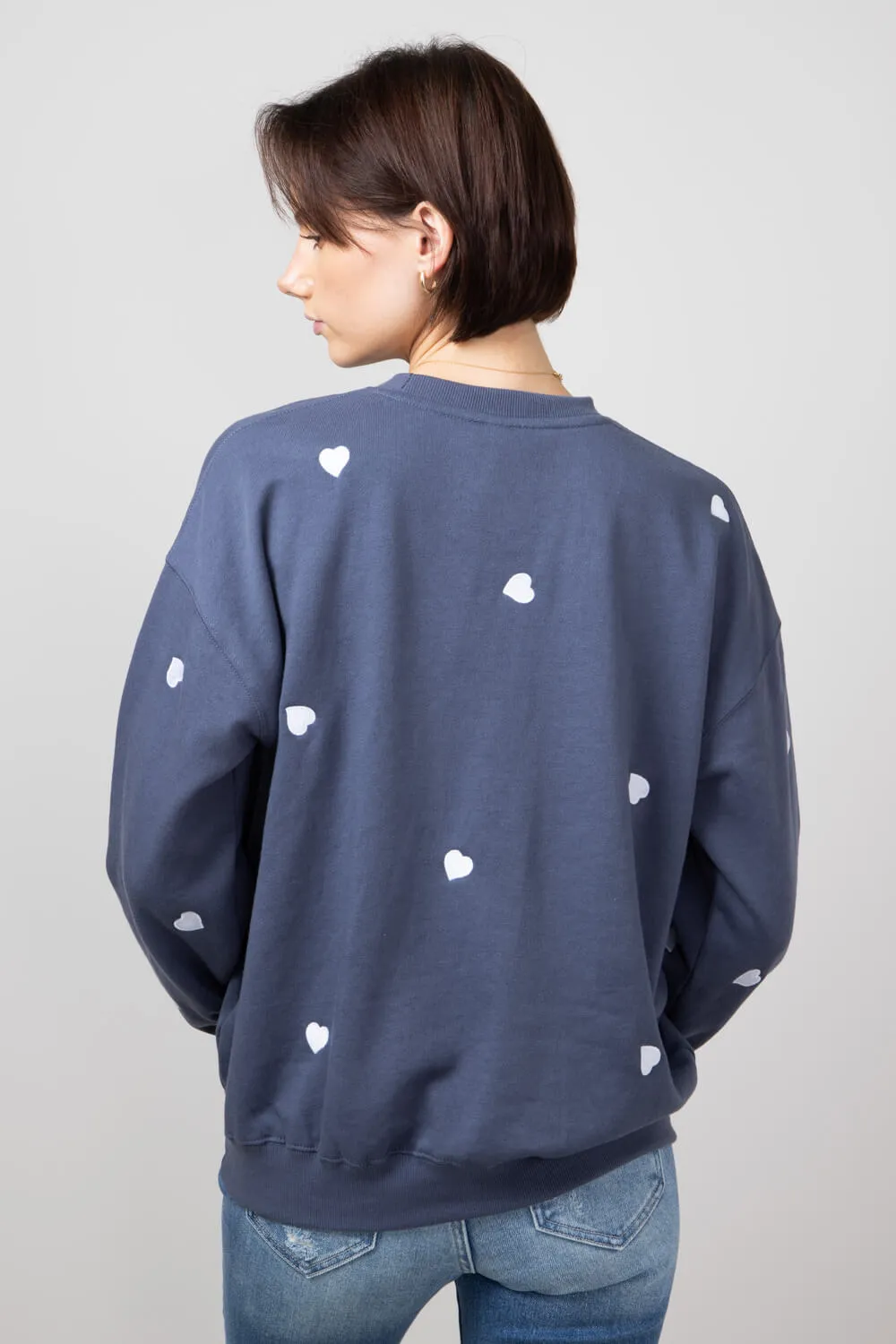 1897 Active Heart Embroidered Sweatshirt for Women in Blue | T978-DENIMBLUE