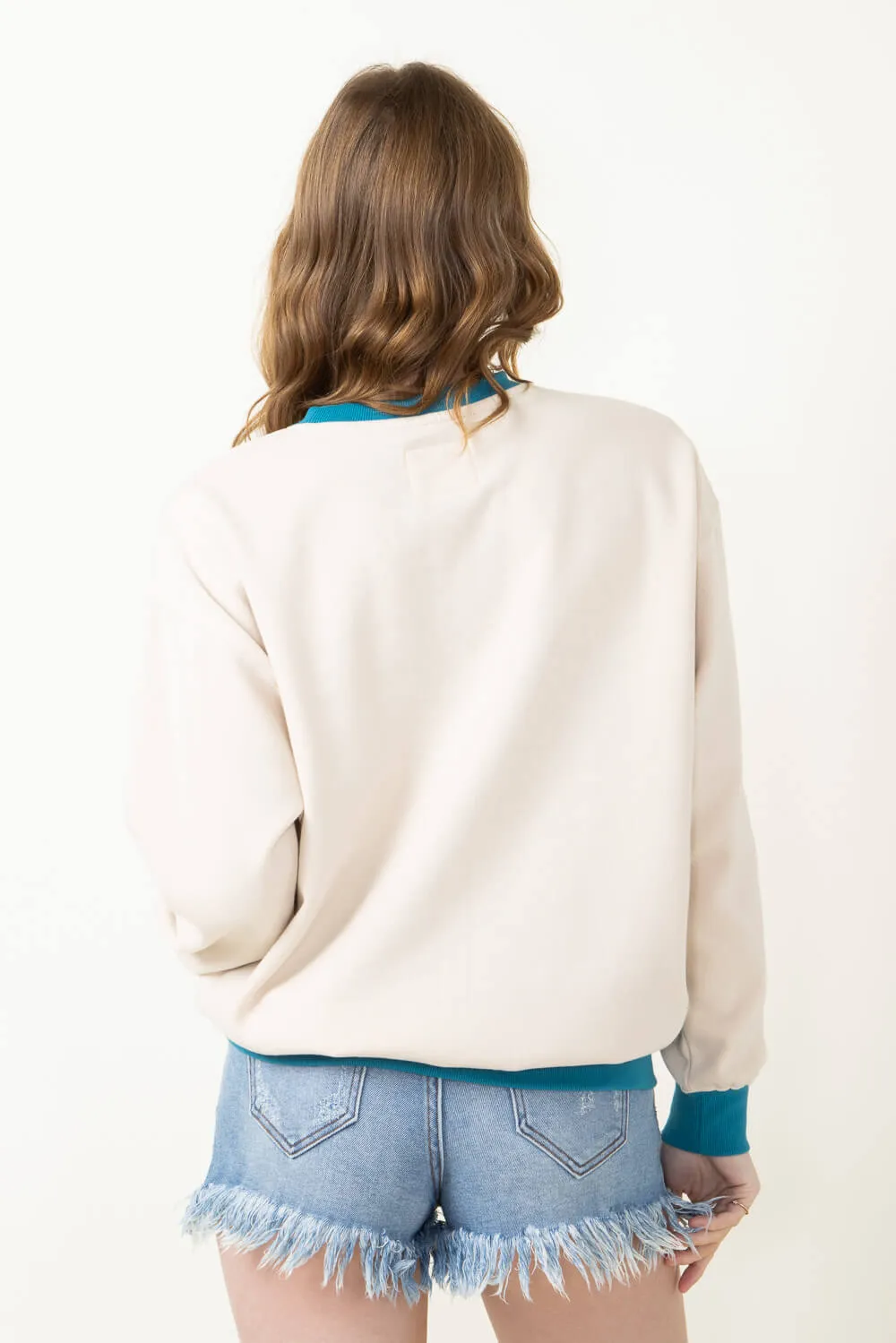 1897 Active Michigan Fleece Sweatshirt for Women in Cream/Blue | GGT086-CREAM