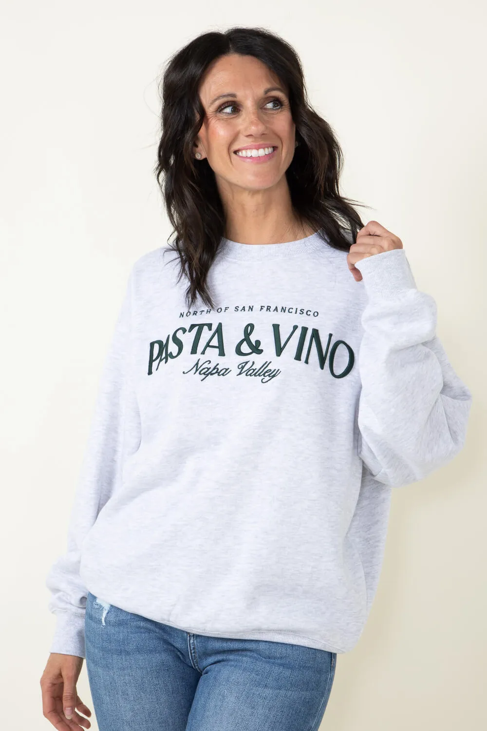 1897 Active Pasta & Vino Napa Valley Fleece Sweatshirt for Women in Ice Grey | T727-ICEGREY
