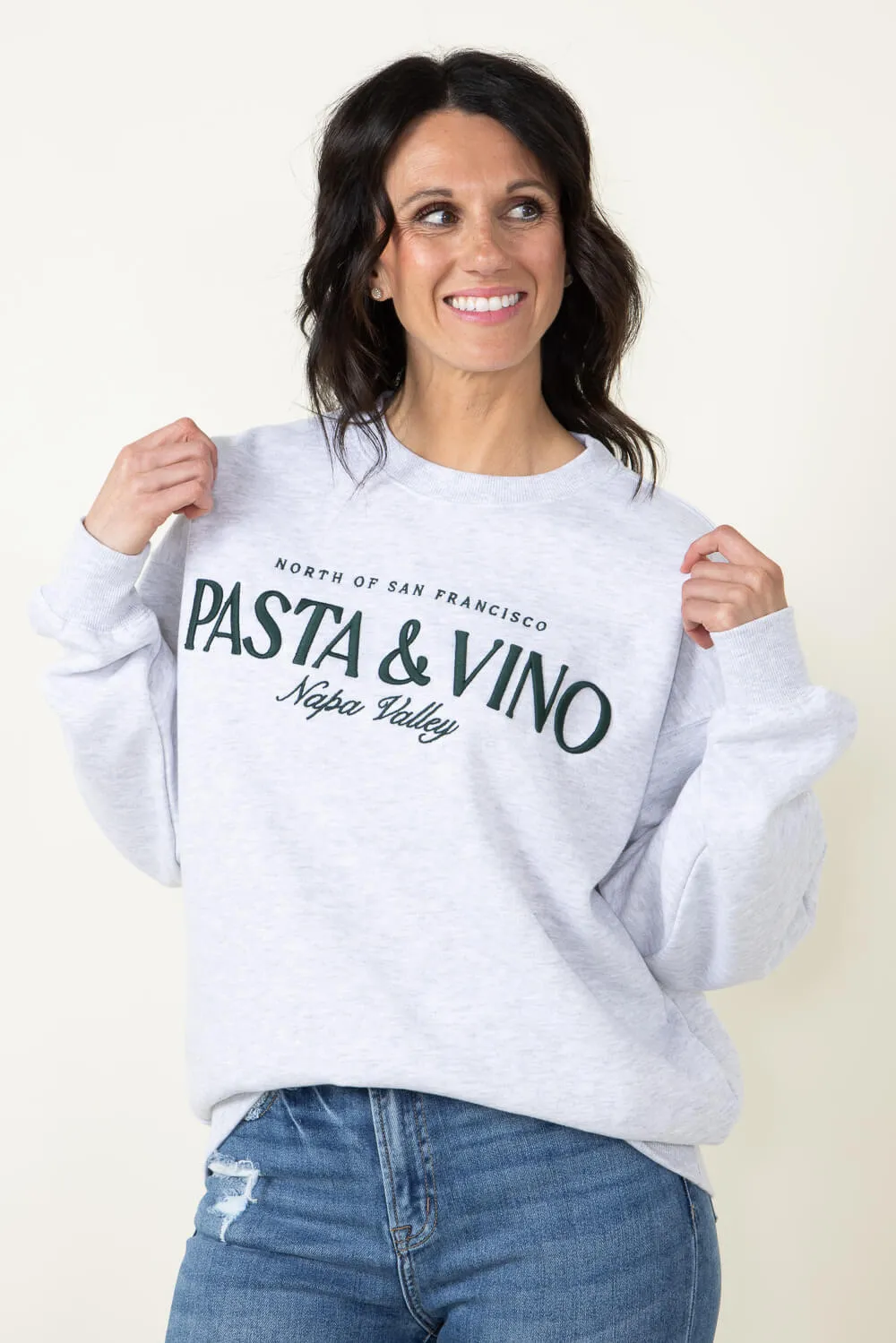 1897 Active Pasta & Vino Napa Valley Fleece Sweatshirt for Women in Ice Grey | T727-ICEGREY
