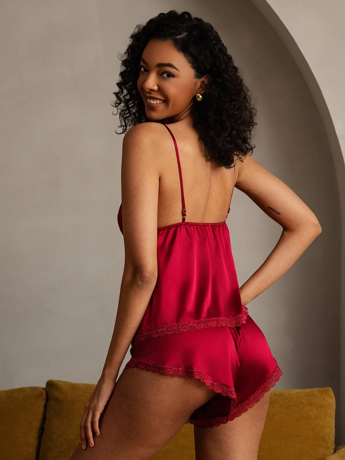 19Momme Zijde Spaghetti bandjes Cami-Short Set