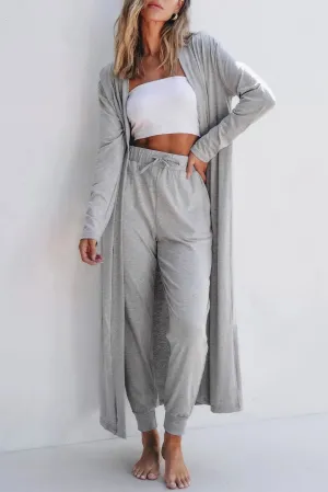 2pc Cardigan & Pants Lounge Set- Grey