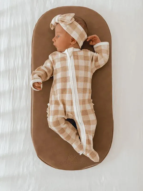 3 Little Crowns - My First Outfit | Waffle Flutter Bum Onesie & Topknot Set | Gingham