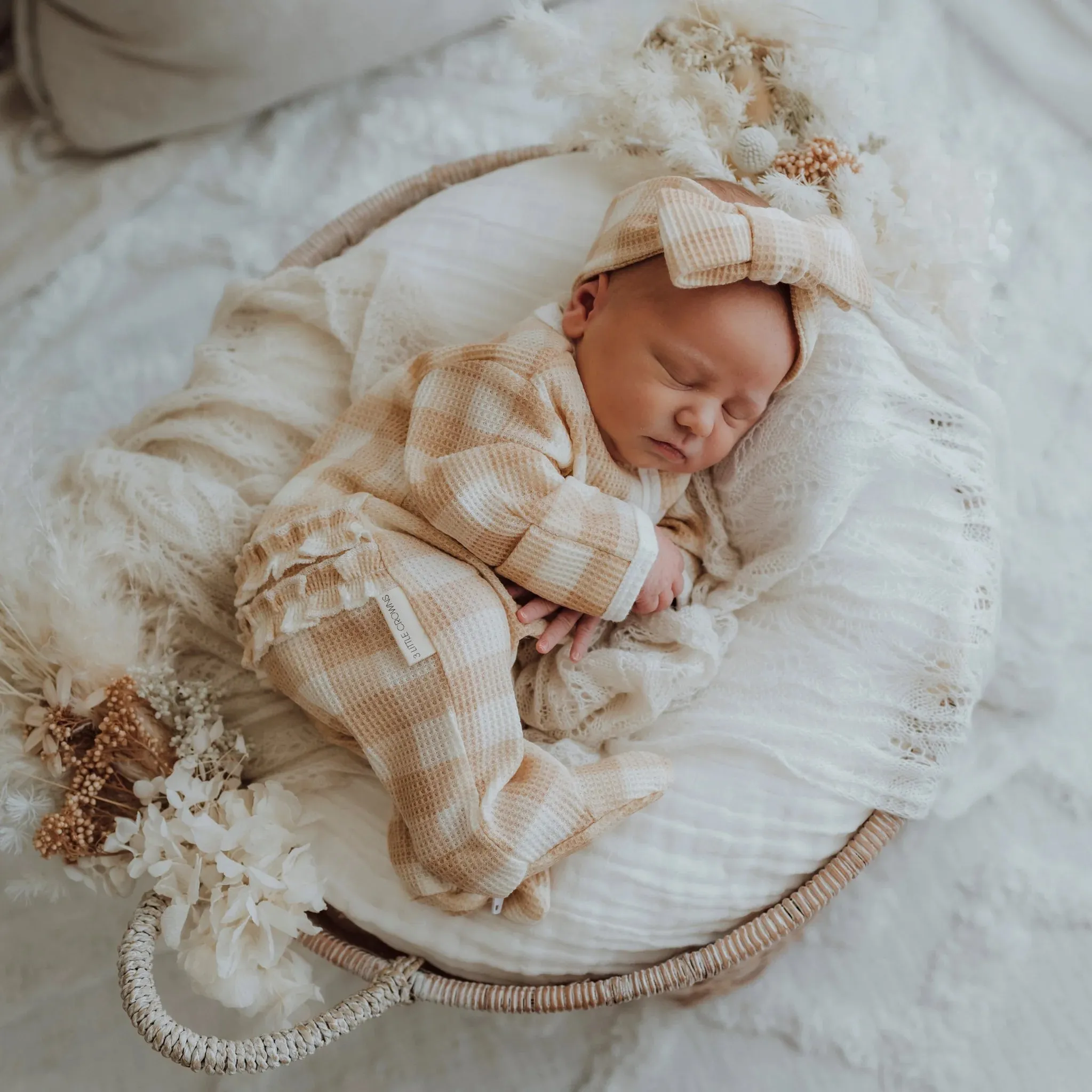 3 Little Crowns - My First Outfit | Waffle Flutter Bum Onesie & Topknot Set | Gingham