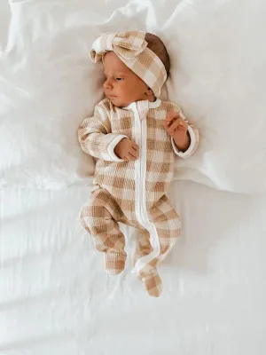 3 Little Crowns - My First Outfit | Waffle Flutter Bum Onesie & Topknot Set | Gingham