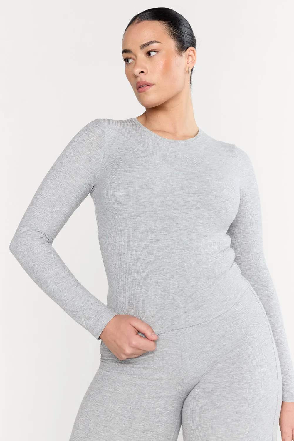 365 SCULPTING LOUNGE LONG SLEEVE TOP - GREY MARL