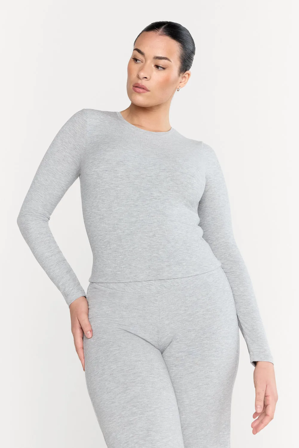 365 SCULPTING LOUNGE LONG SLEEVE TOP - GREY MARL