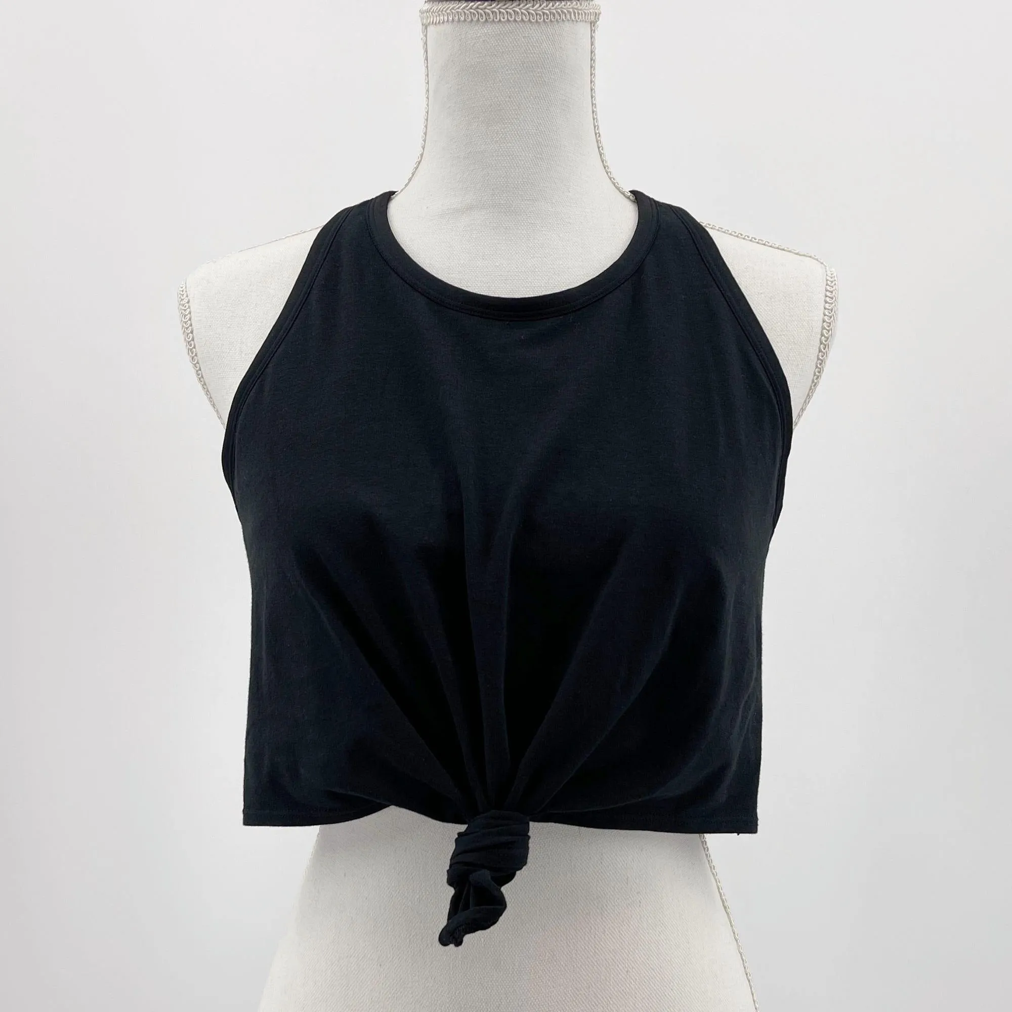 Aerie Black Chill Twist Knot High Neck Crop Top