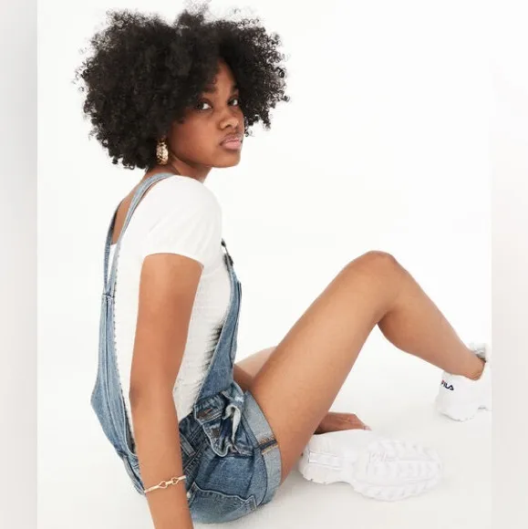Aeropostale Medium Wash Denim Shortall Overalls - XS