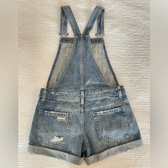Aeropostale Medium Wash Denim Shortall Overalls - XS