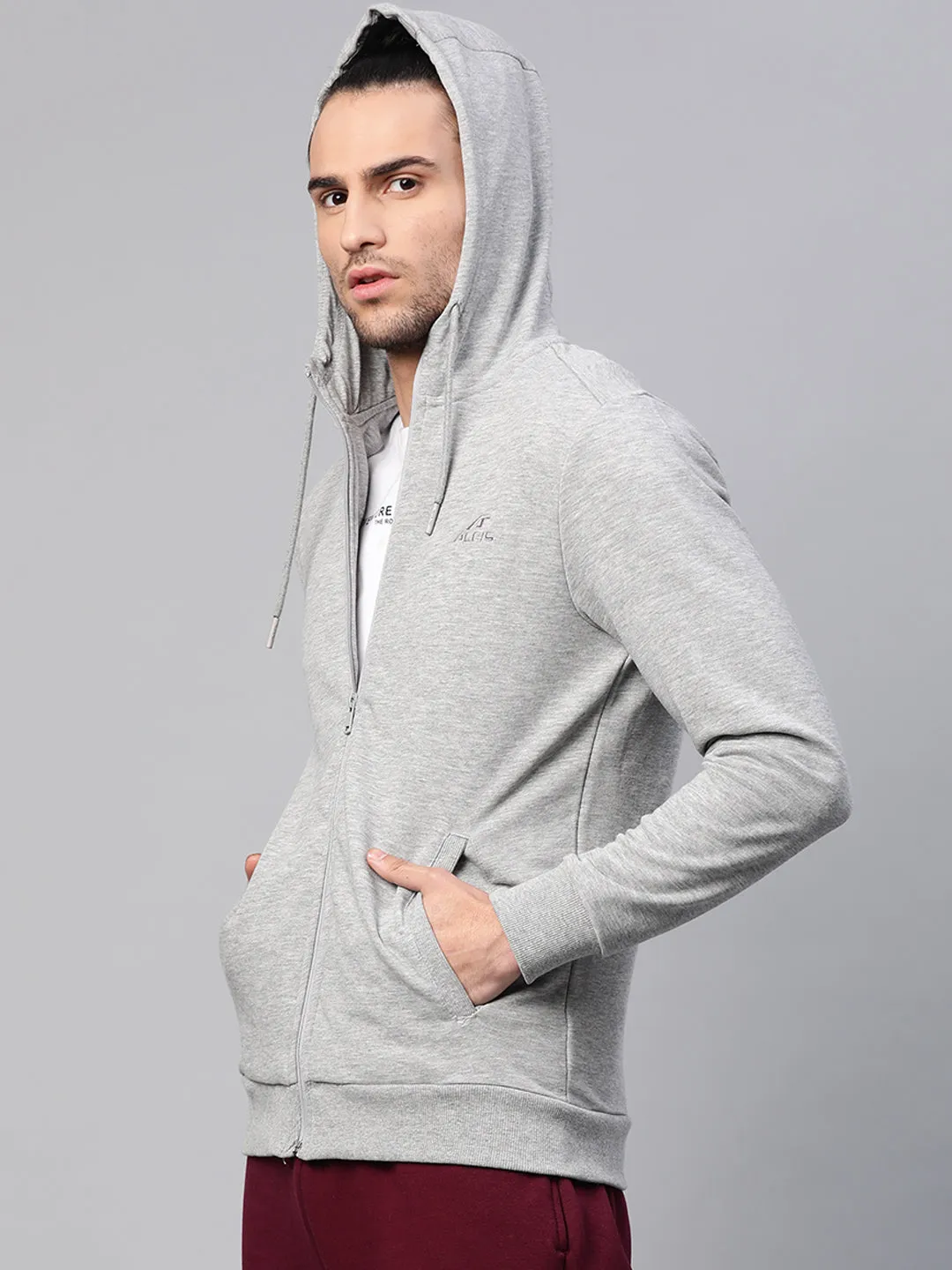 Alcis Men Solid Grey Melange Sweatshirts