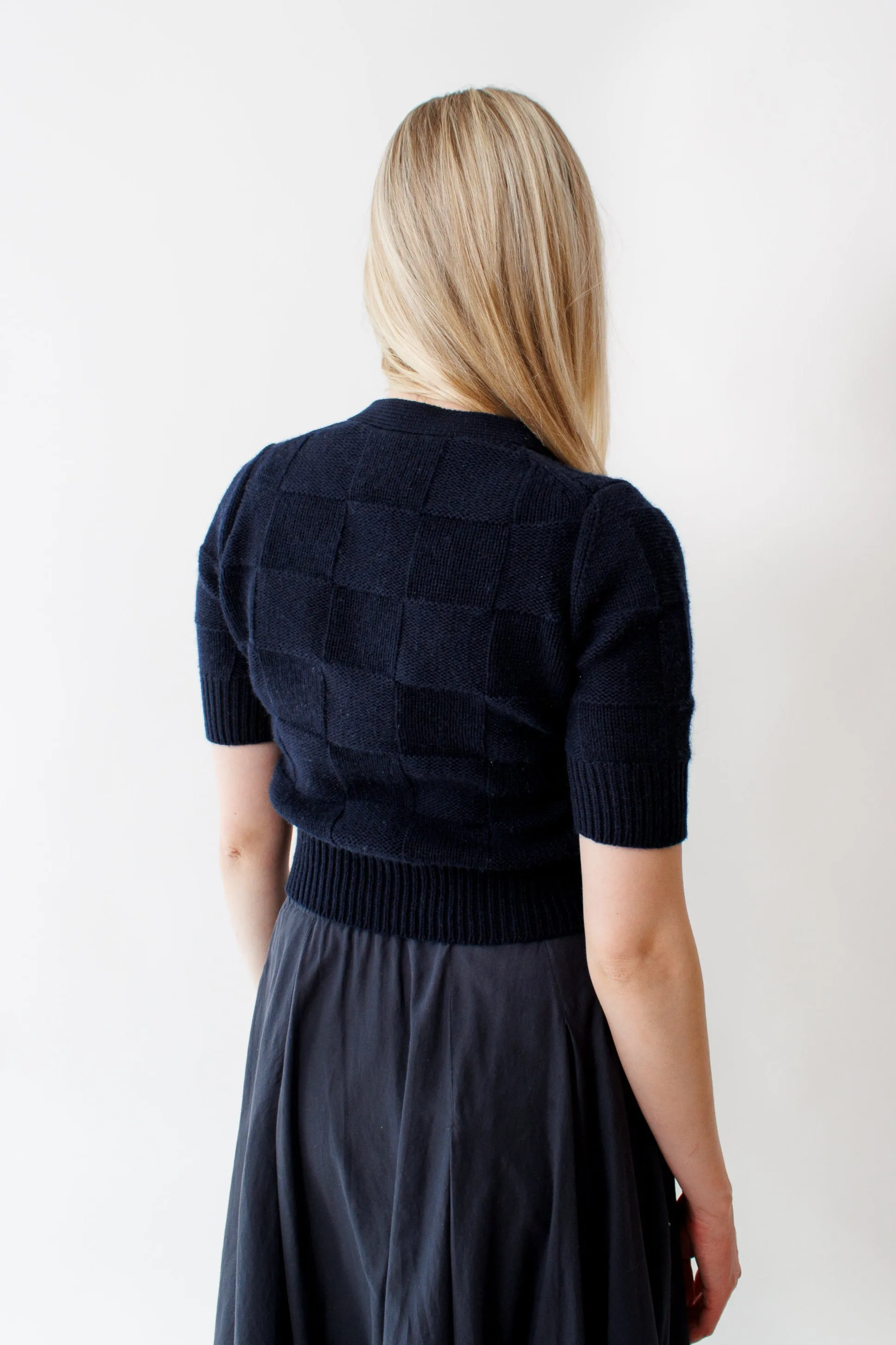 Allude Cotton Cashmere Woven Check V Cardigan