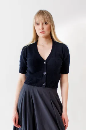 Allude Cotton Cashmere Woven Check V Cardigan