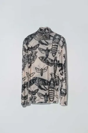 Animosity Mesh Turtleneck in Rotten Butterflies Print Black