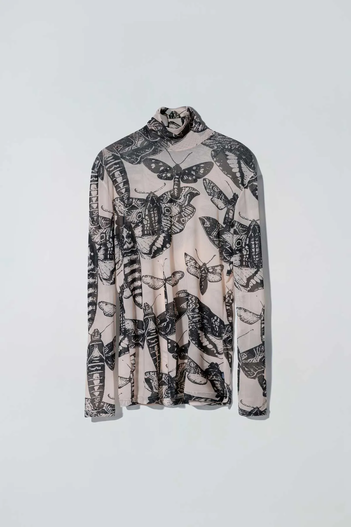 Animosity Mesh Turtleneck in Rotten Butterflies Print Black