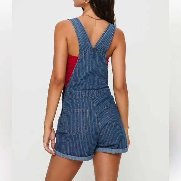Authentic NWOT Princess Polly Kacey Overalls Mid Blue Pin Stripes
