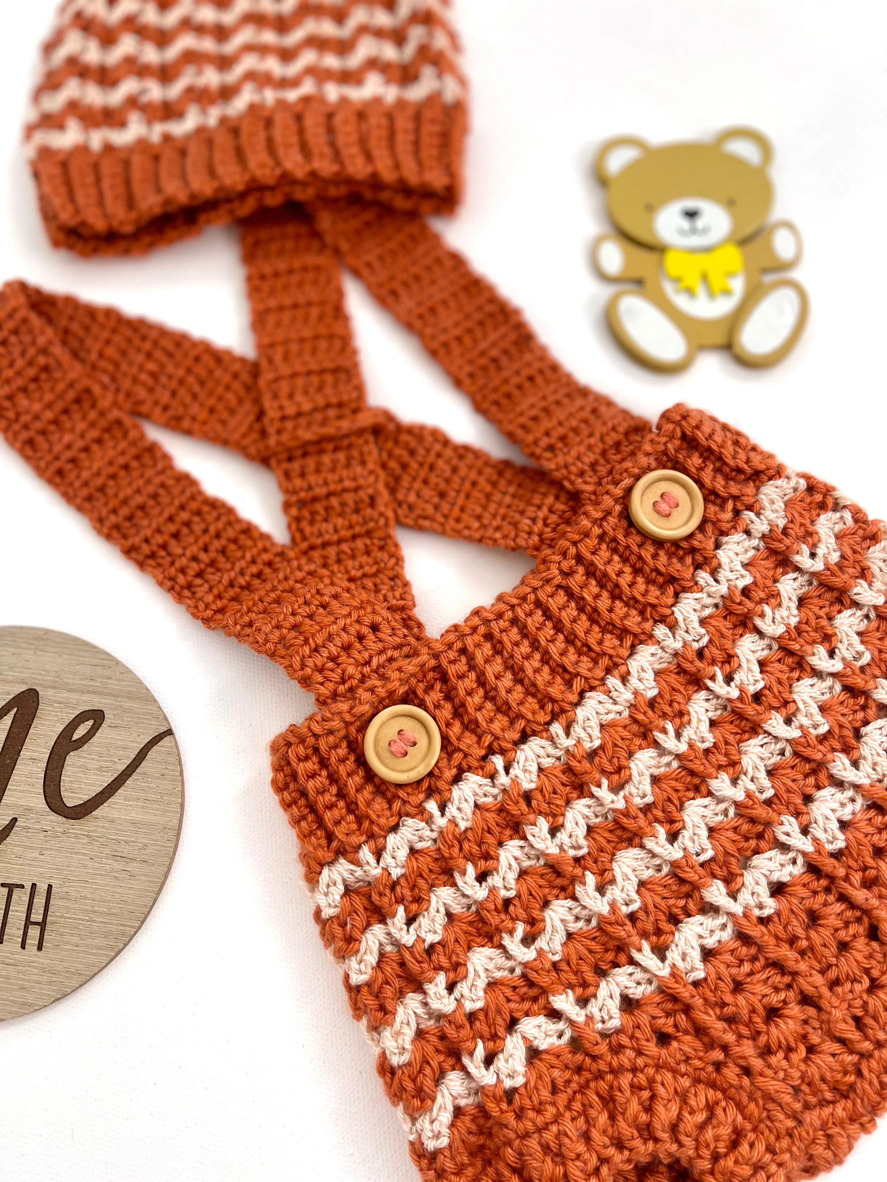 Autumn Striped Crochet Boy or Girl Overalls Outfit Set
