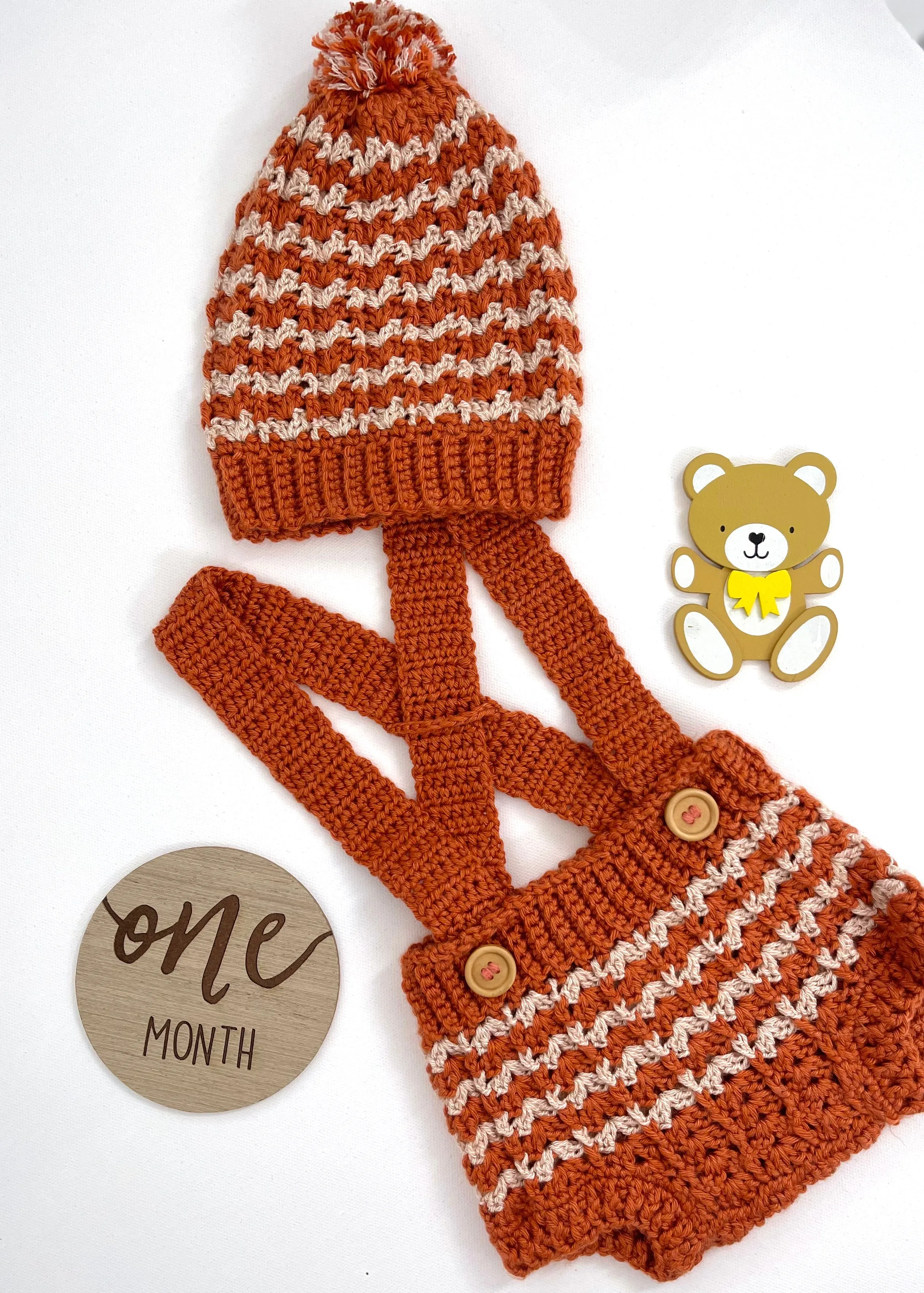 Autumn Striped Crochet Boy or Girl Overalls Outfit Set