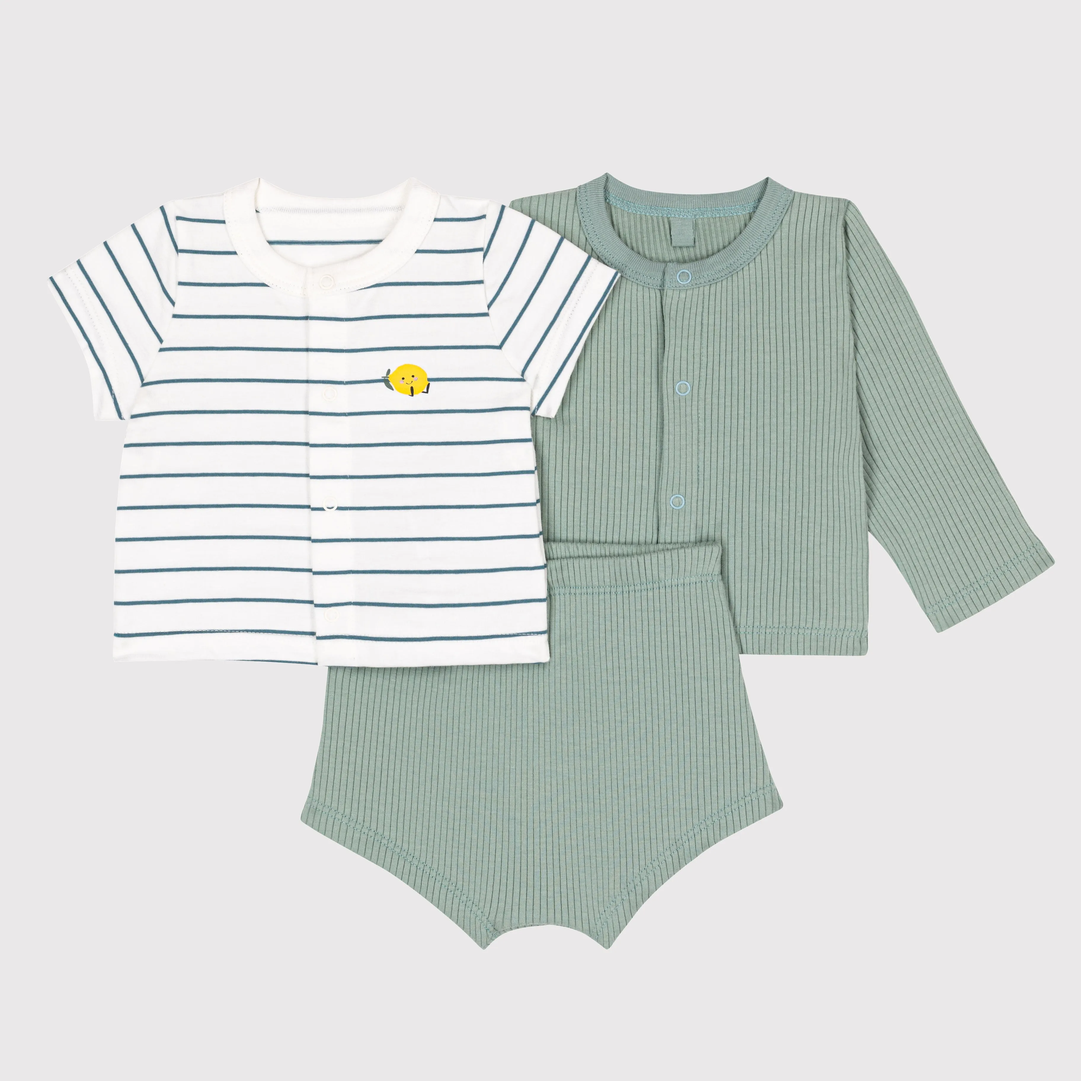 Baby Boys Green Cotton Pajamas Set（3 Pack）
