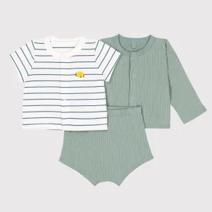 Baby Boys Green Cotton Pajamas Set（3 Pack）