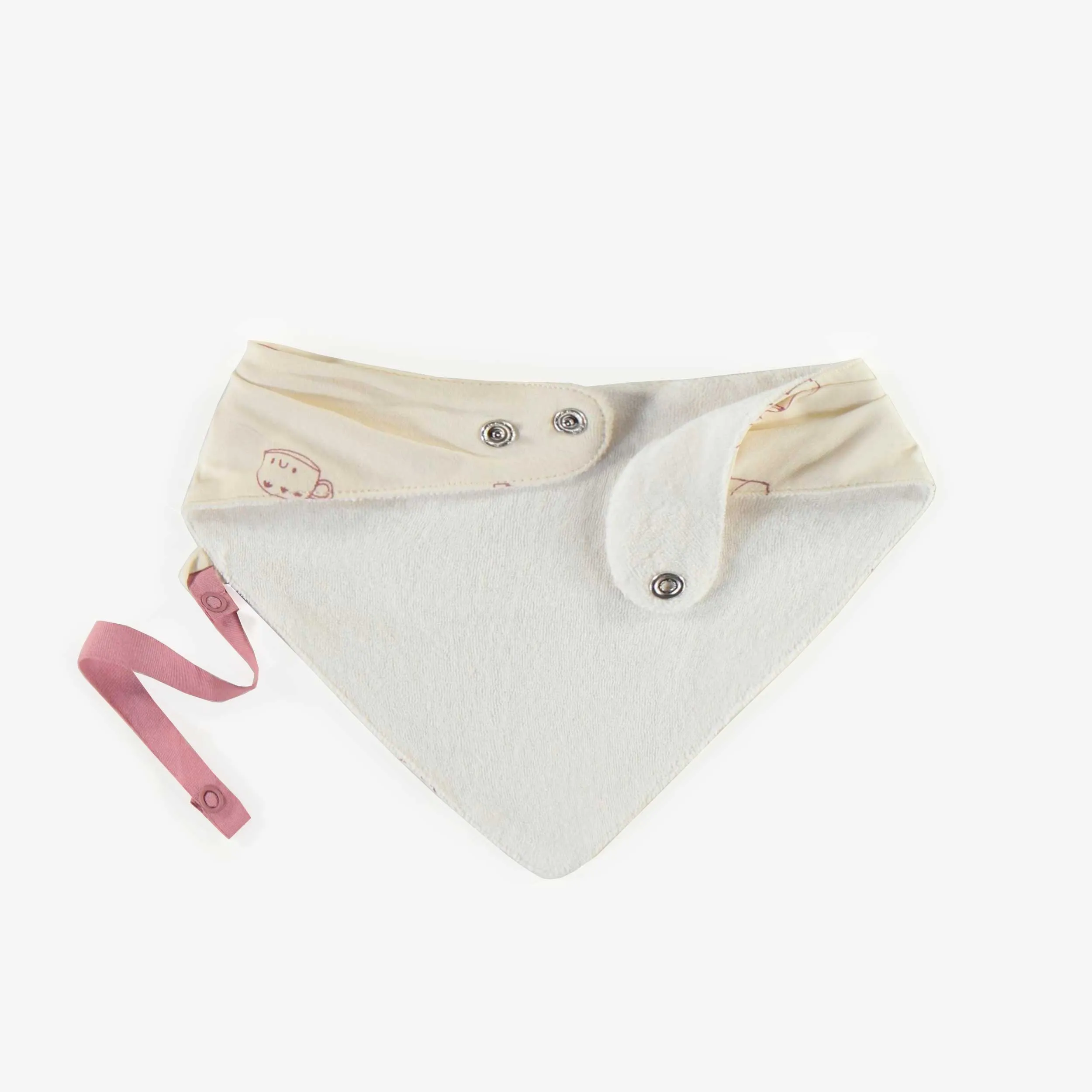 Bavoir crème à motifs en coton biologique, naissance || Cream patterned bib in organic cotton, newborn