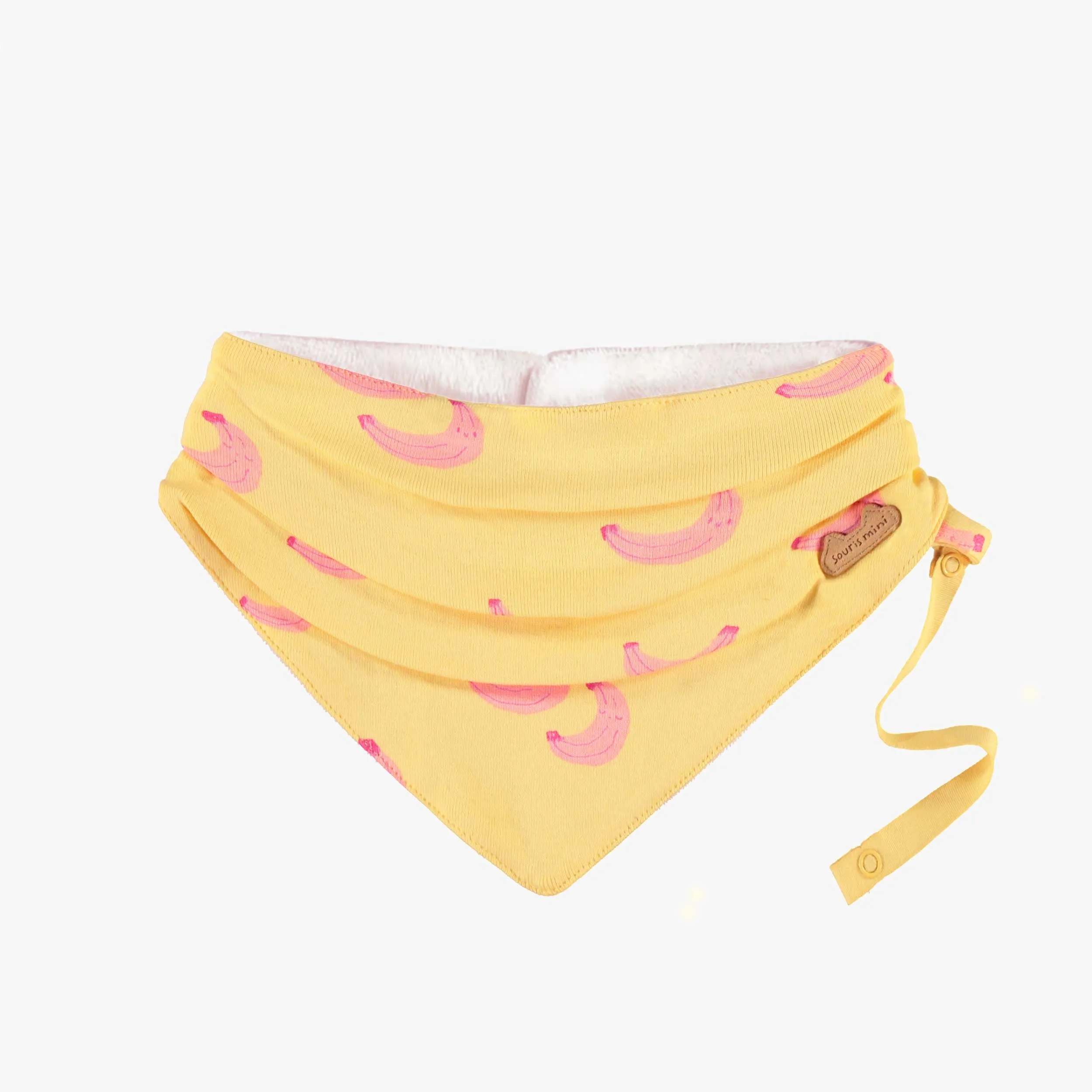 Bavoir jaune à motifs, naissance  || Yellow bib with all over print, newborn