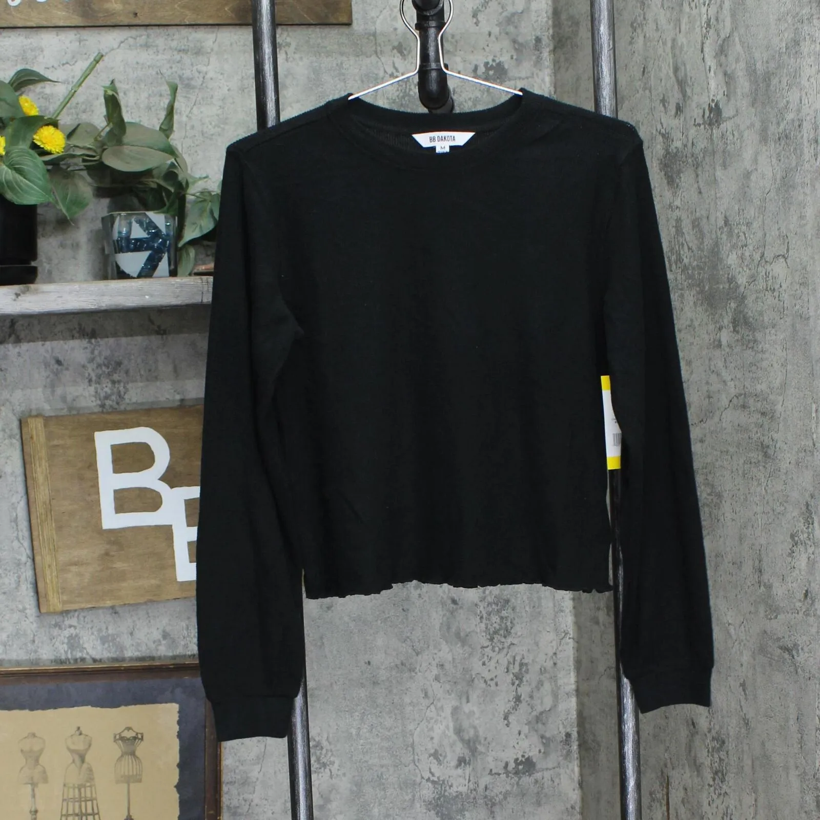 BB Dakota Womens Cozy Soft Brushed Ribbed Lounge Shirt Top CM37362W Black M