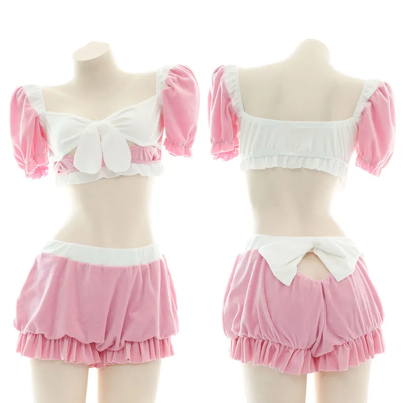 Bow Fan Plush Pajamas yc24653