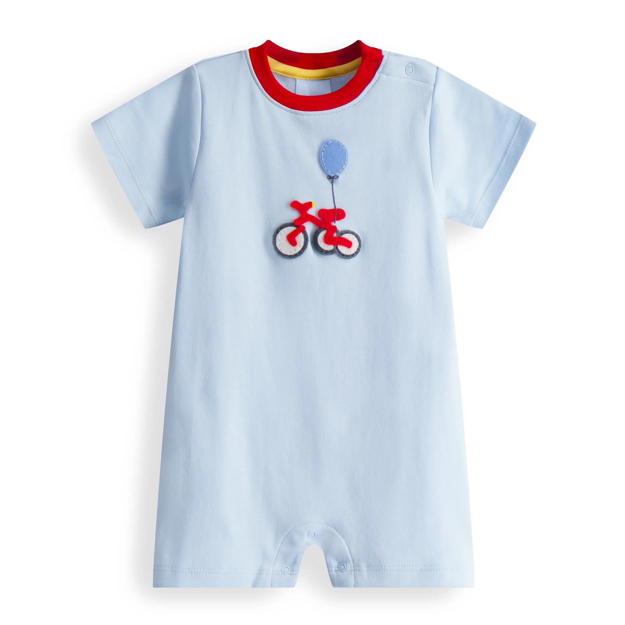 Boy's Applique Pima Romper -- Blue w/ Birthday Bike