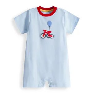 Boy's Applique Pima Romper -- Blue w/ Birthday Bike