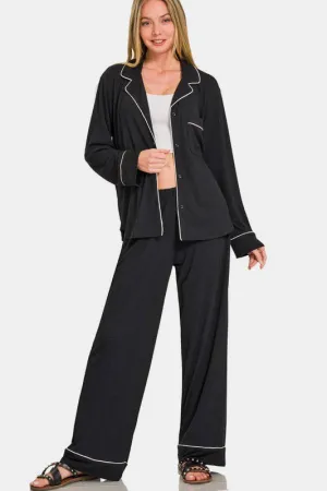 Button Down Long Sleeve Lounge Set