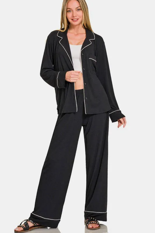Button Down Long Sleeve Lounge Set