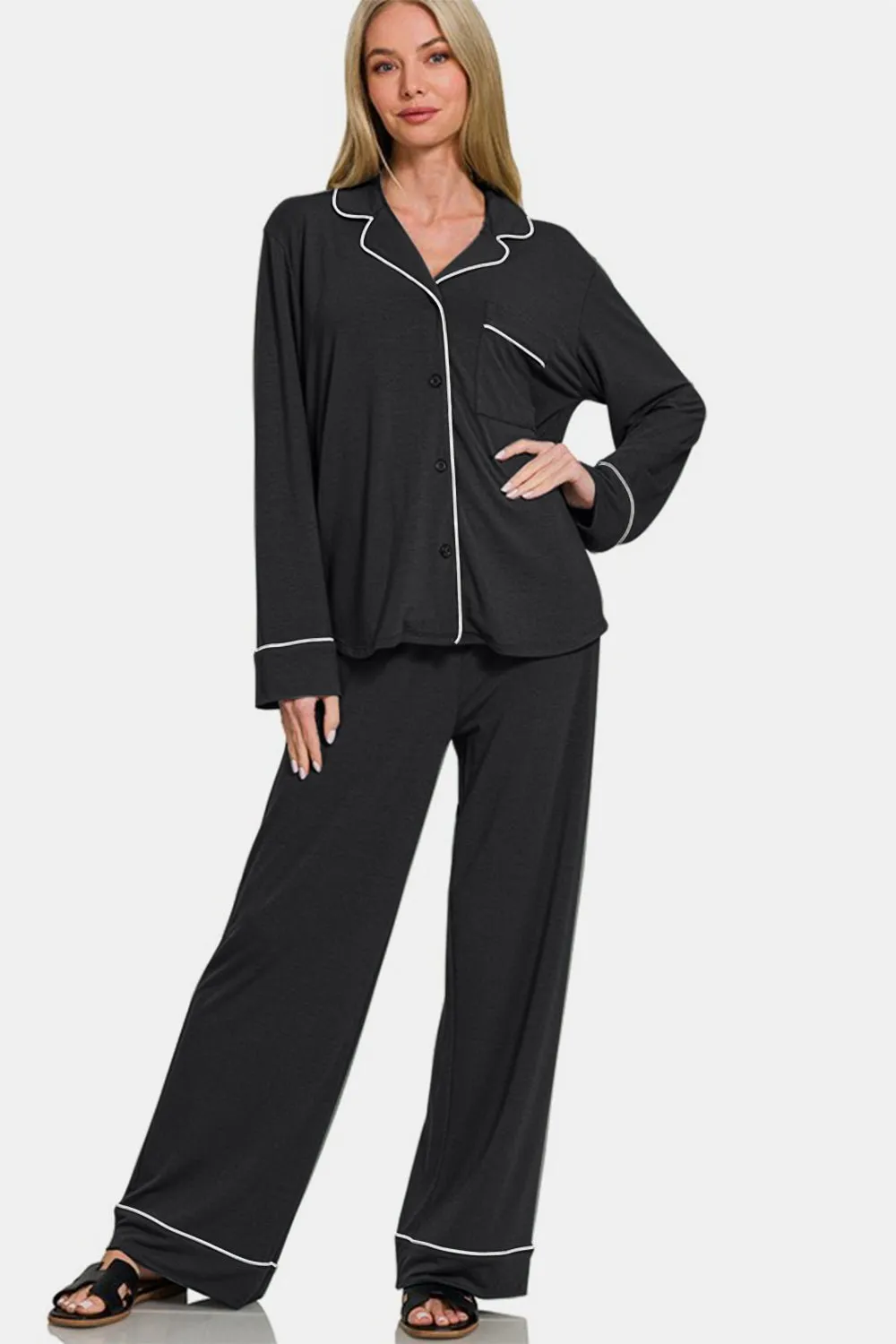 Button Down Long Sleeve Lounge Set