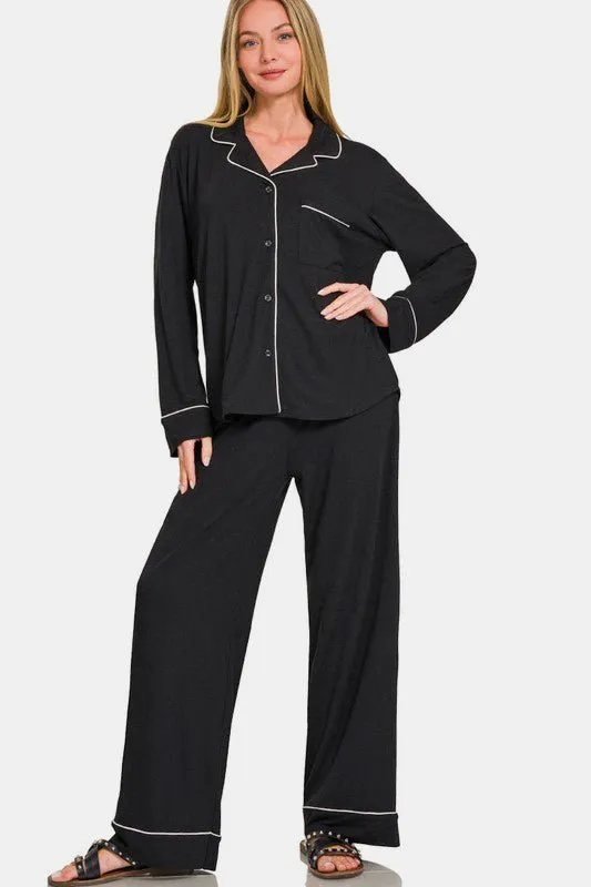 Button Down Long Sleeve Lounge Set