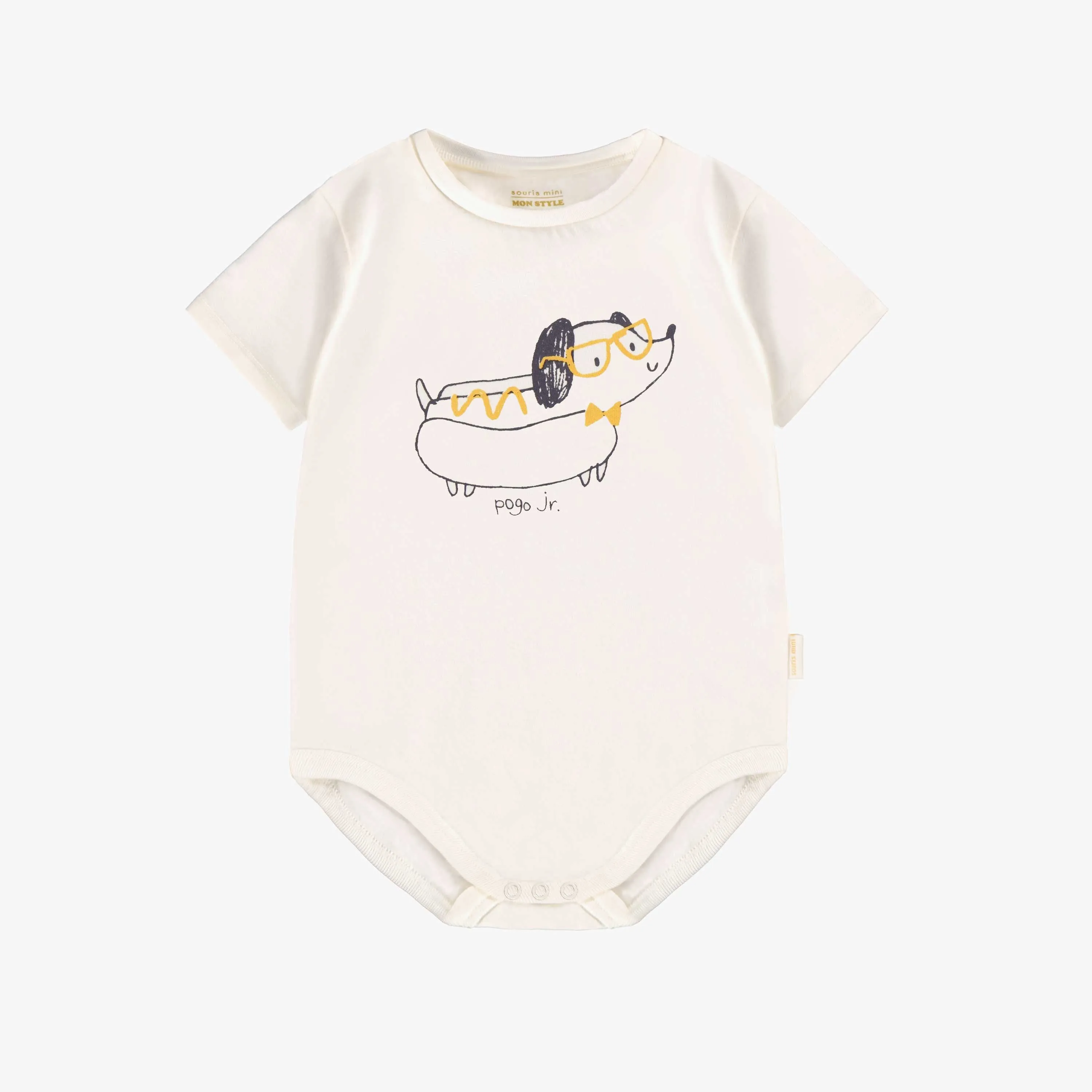 Cache-couche crème avec illustration, bébé  || Cream bodysuit with illustration, baby