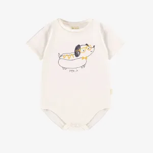 Cache-couche crème avec illustration, bébé  || Cream bodysuit with illustration, baby