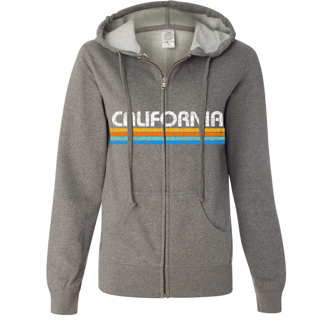 California Vintage Stripe Ladies Lightweight Fitted Zip-Up Hoodie