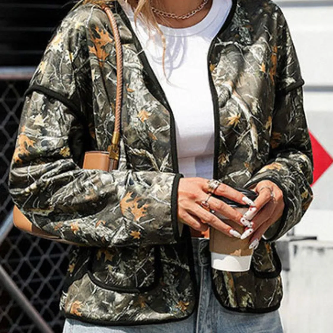 Camouflage Open Front Long Sleeve Jacket