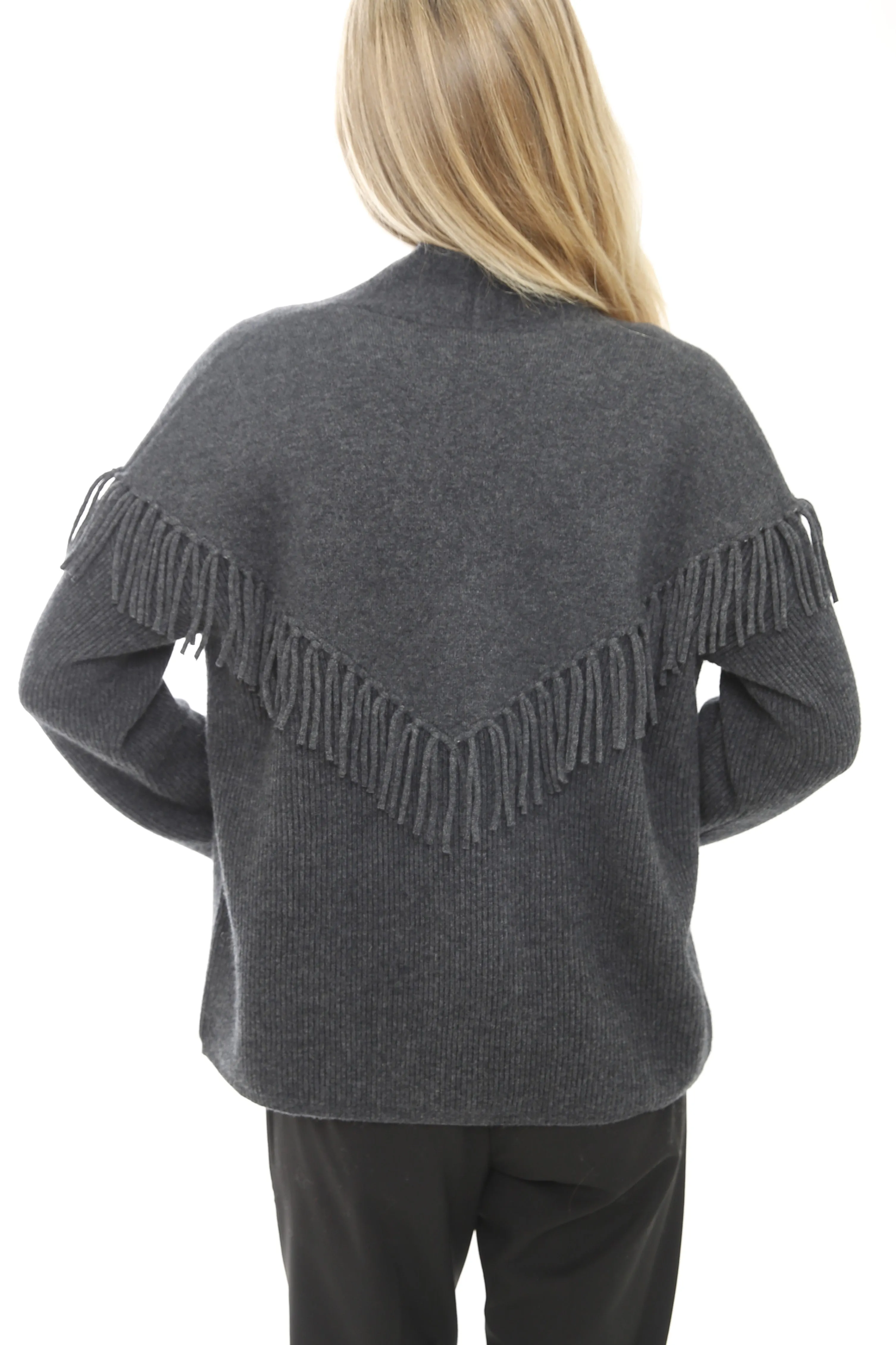 Cashmere Blend Open Cardigan with Fringe