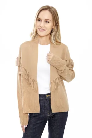 Cashmere Blend Open Cardigan with Fringe