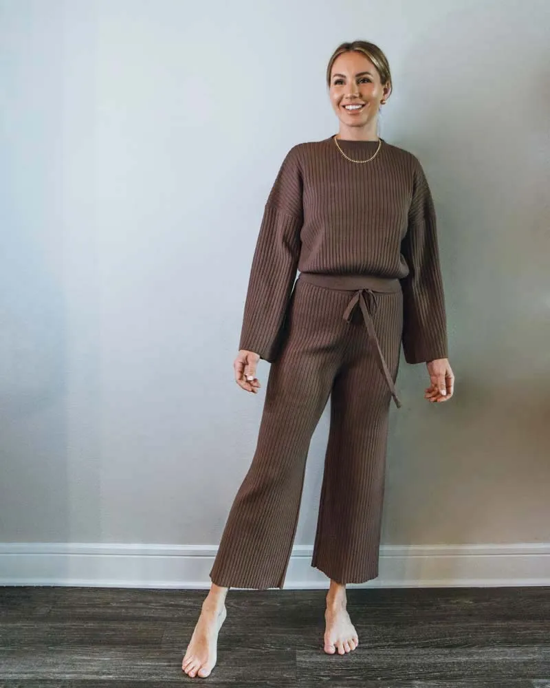 Cass Ribbed Sweater Set - Mocha