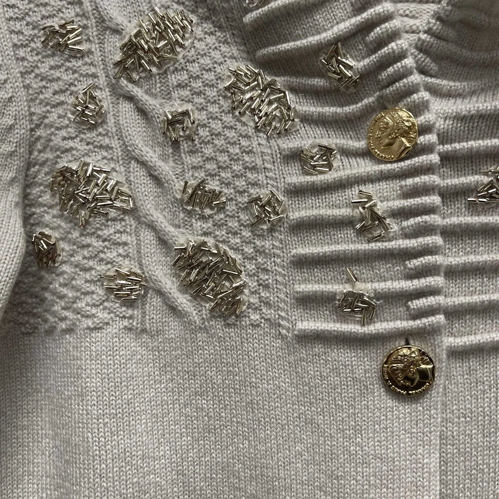 Chanel 16A Paris Rome Beaded Cardigan Sweater 34 US 2 Beige Pristine