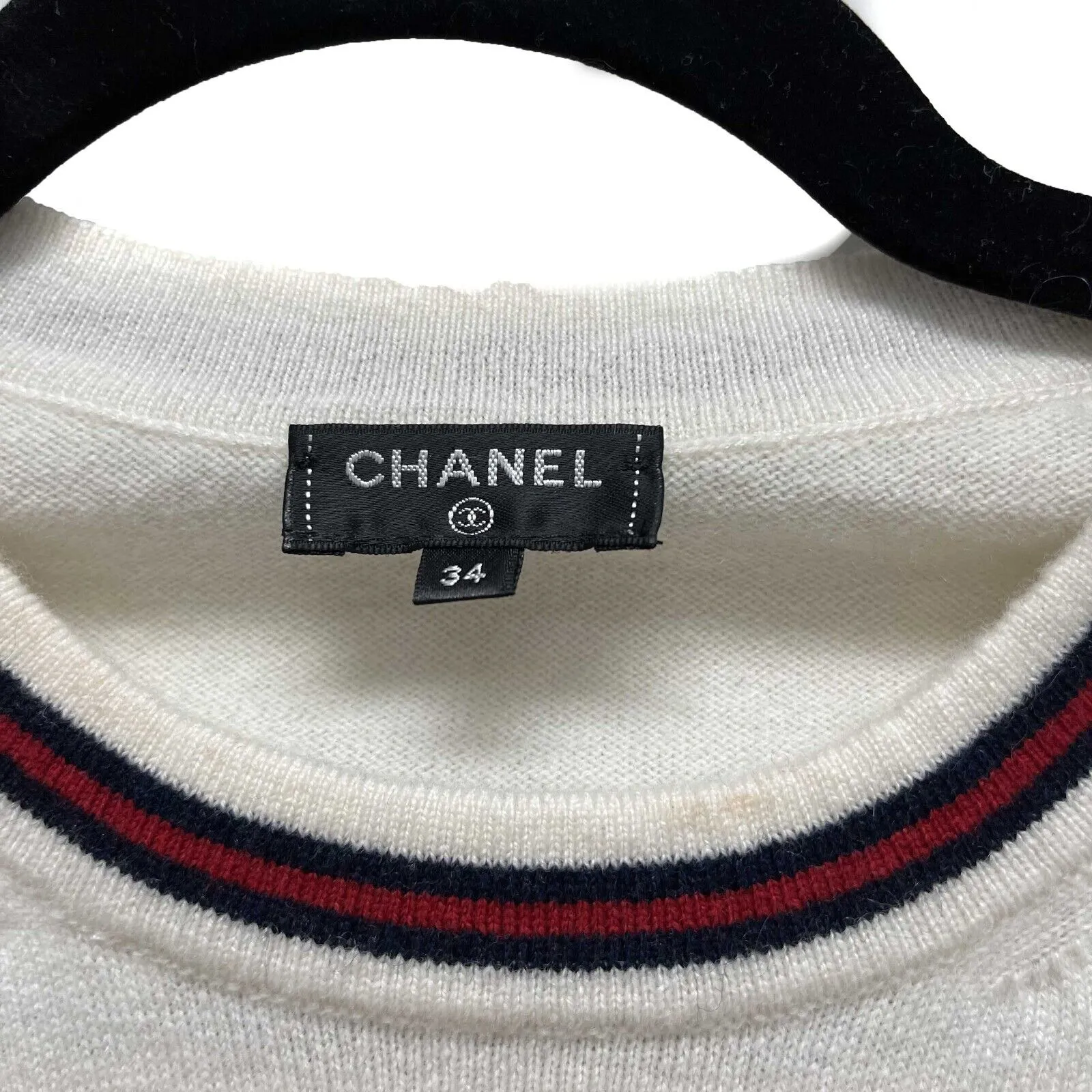 Chanel 19 No. 5 Logo Pullover Sweater Ivory NavyWhite Excellent 34 US 2