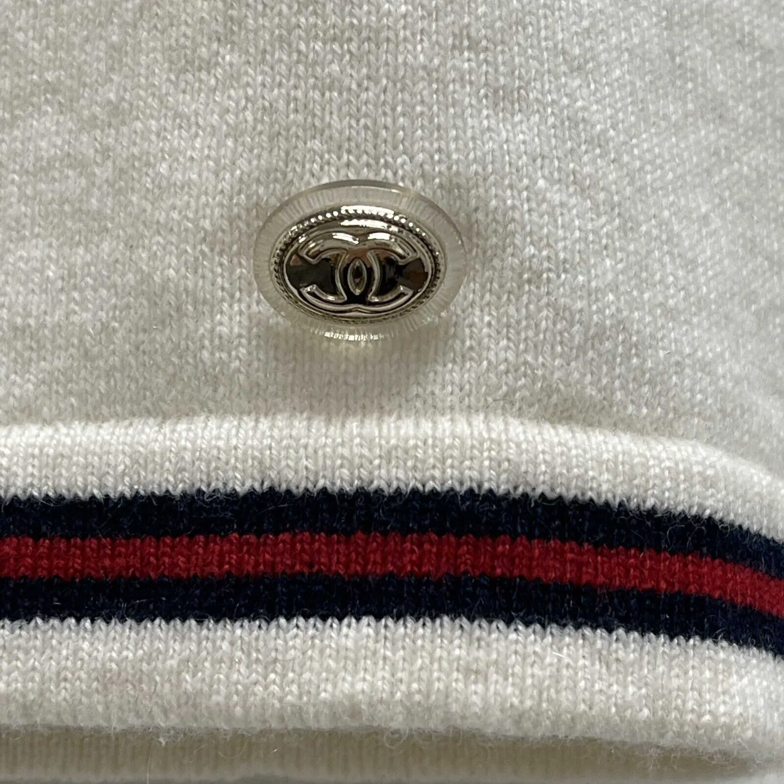 Chanel 19 No. 5 Logo Pullover Sweater Ivory NavyWhite Excellent 34 US 2