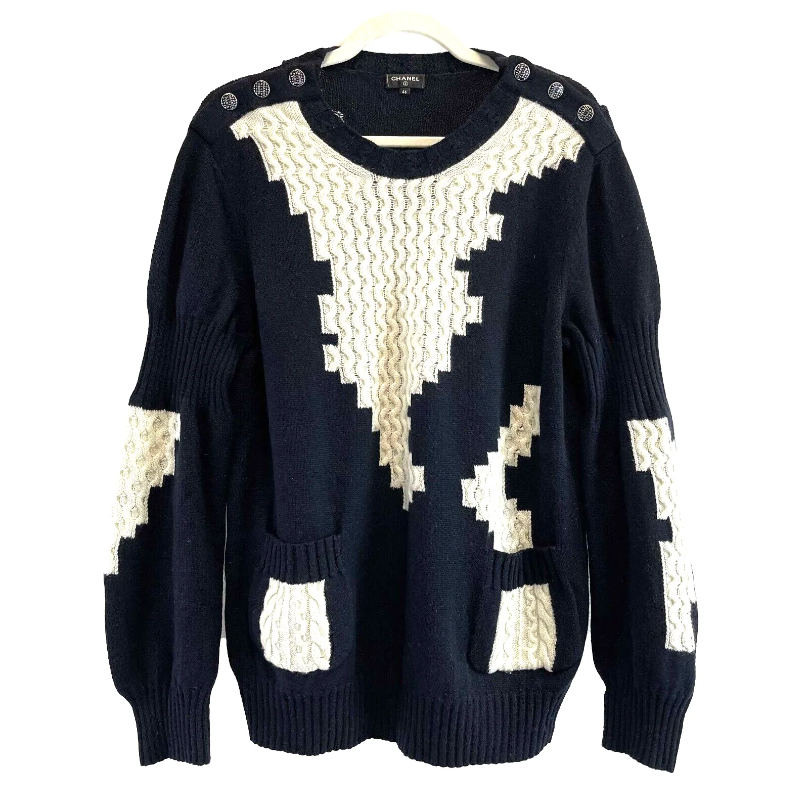 Chanel Excellent Cashmere Knit Sweater Blue/white Size 46 US 14 Top