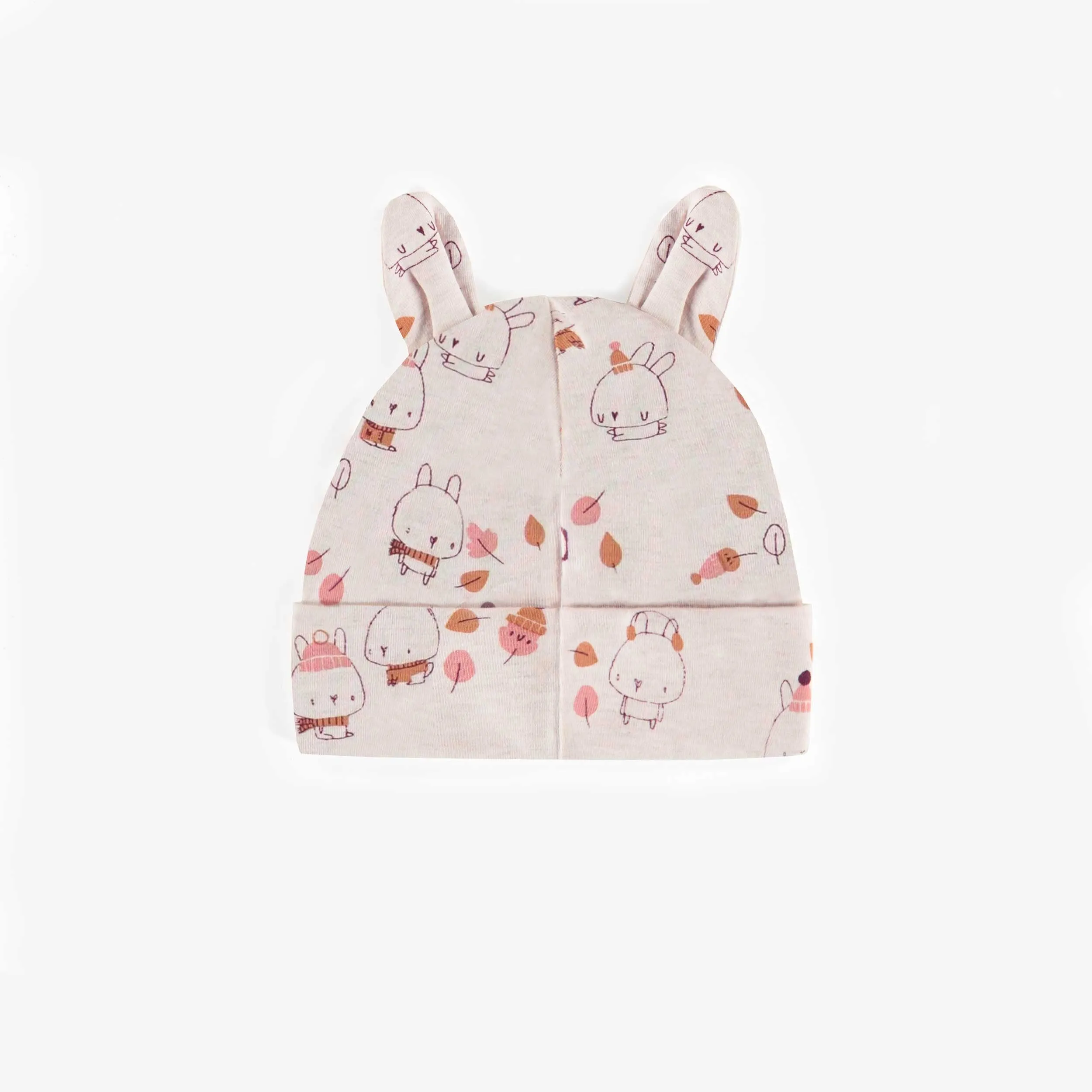 Chapeau rose à motifs en coton biologique, naissance || Pink patterned hat in organic cotton, newborn