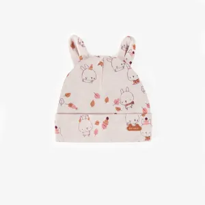 Chapeau rose à motifs en coton biologique, naissance || Pink patterned hat in organic cotton, newborn